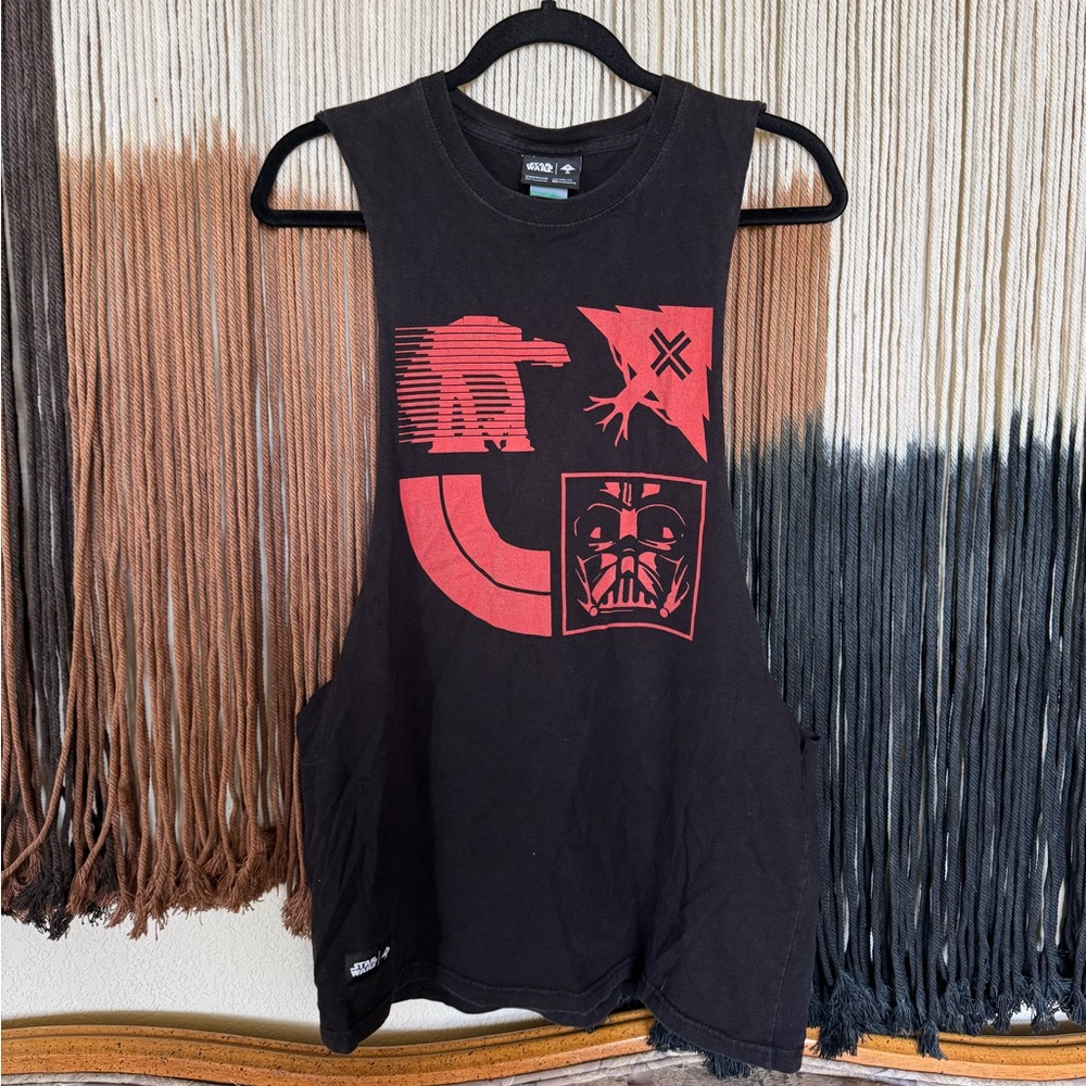 Black and red LRG x Star Wars Darth Vader cut off tank top; excellent condition